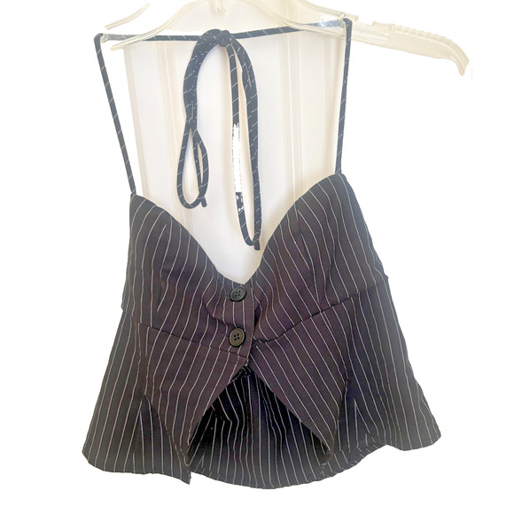 PRINCESS POLLY Luca Pin Stripe 2 Pc SET Crop Top Mini Skirt Size 4 MOB MISTRESS - Picture 1 of 6